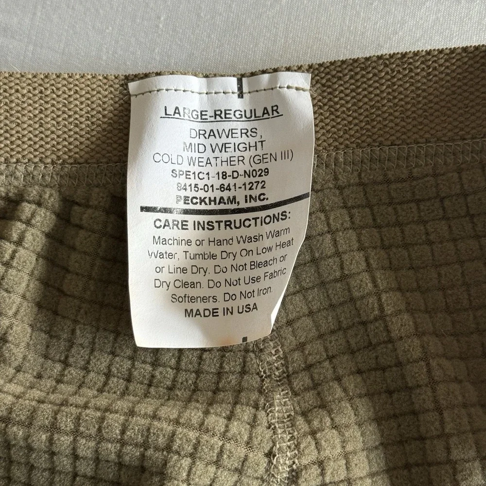 Peckham Mid Weight Cold Weather Gen III Base Layer Pants Drawers ECWS Mens L